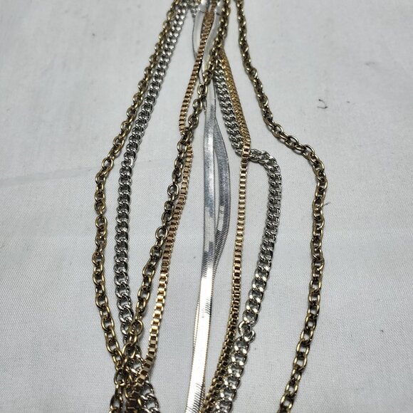 Bijou multi-strand necklace with gold & silver chains with glass stones - Picture 3 of 10
